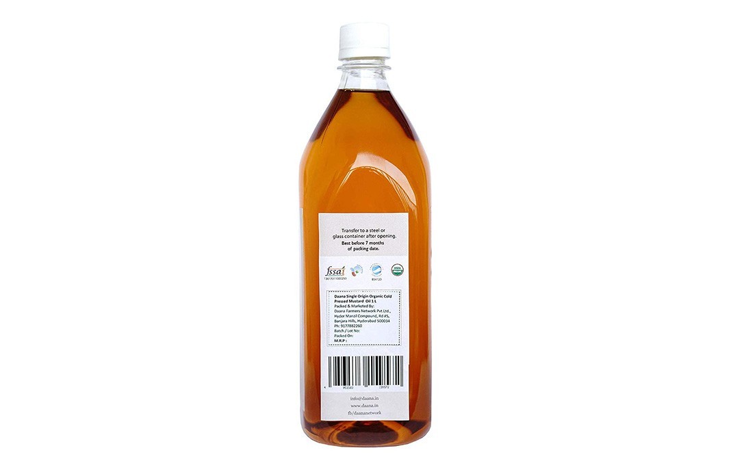 Daana Organic Mustard Oil (Cold Pressed)   Bottle  1 litre